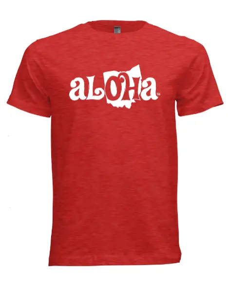 Aloha Oh Unisex Fitted T-Shirt – Deep Heather Red & White Design 1