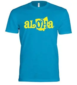 Aloha Oh Unisex Fitted Tee – Vibrant Turquoise & Yellow Logo 1