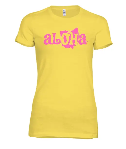 Aloha Oh Women’S Fitted Top – Sunny Yellow With Pink Logo Accent 1