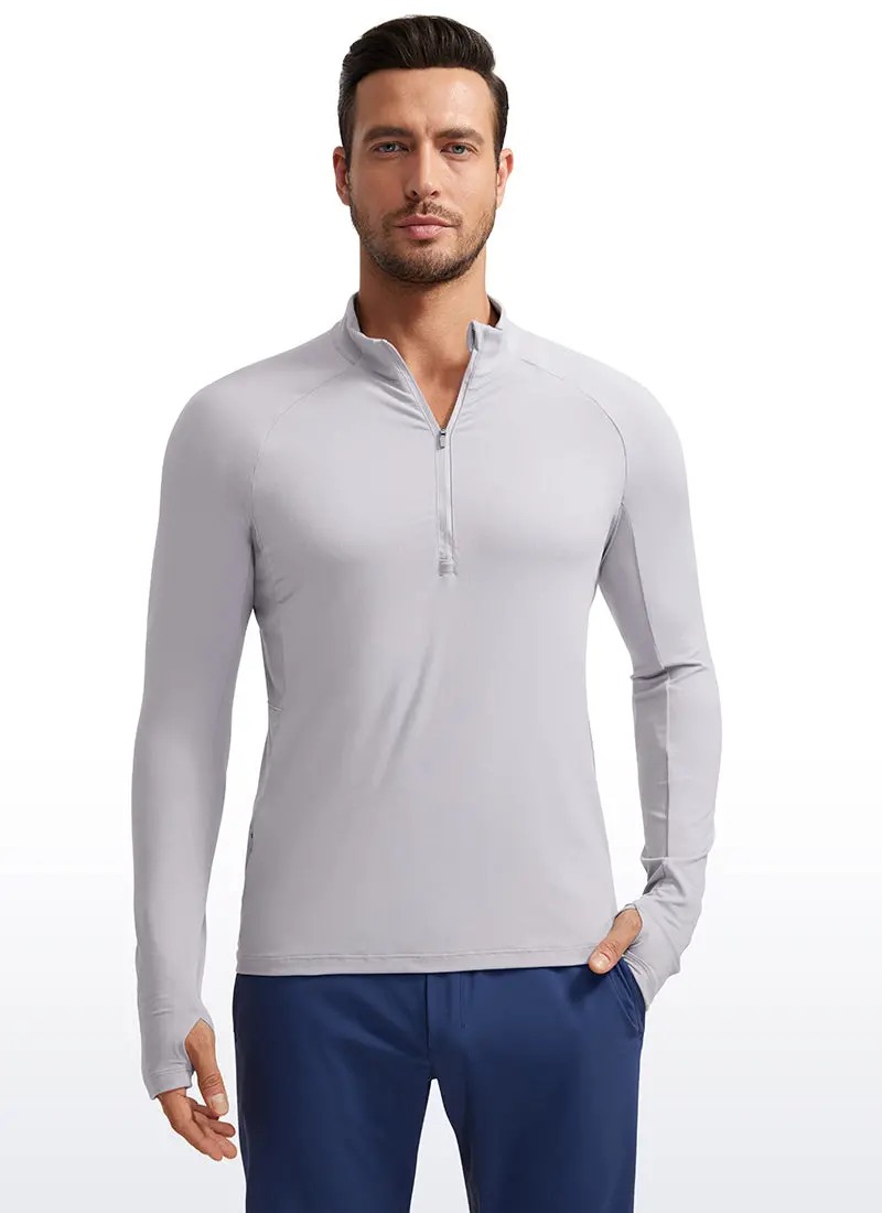Brushed Half-Zip Long Sleeve Top With Thumbholes 1