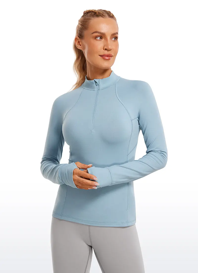 Brushed Thumbhole Half-Zip Long-Sleeve Top 1