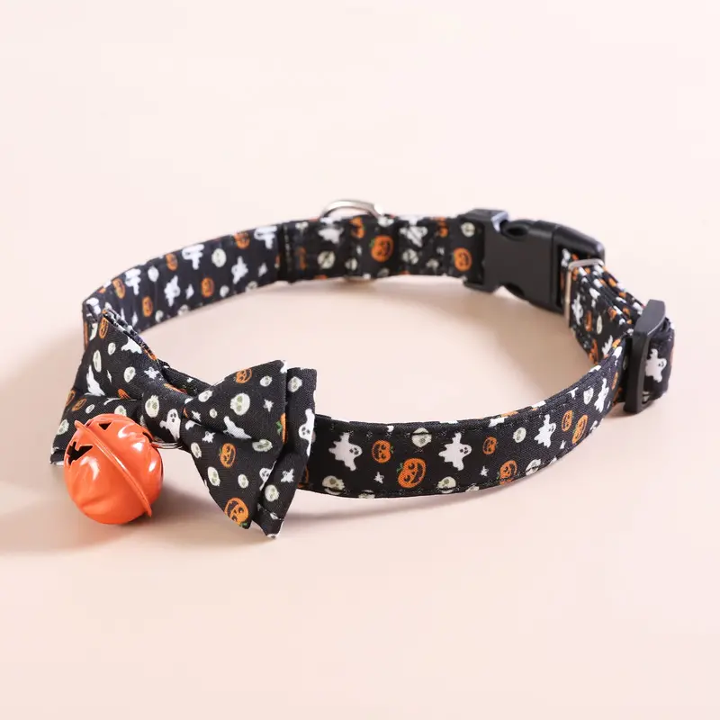 Halloween-Themed Dog Collar Featuring Bell Charm And Decorative Bow Tie 1