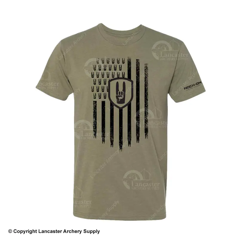 Nock On Old Glory Vertical T-Shirt – Olive Heather Design 1