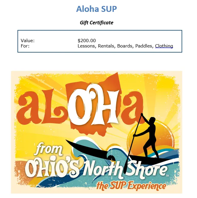 Premium $200 Gift Certificate For Full Sup Experiences 1