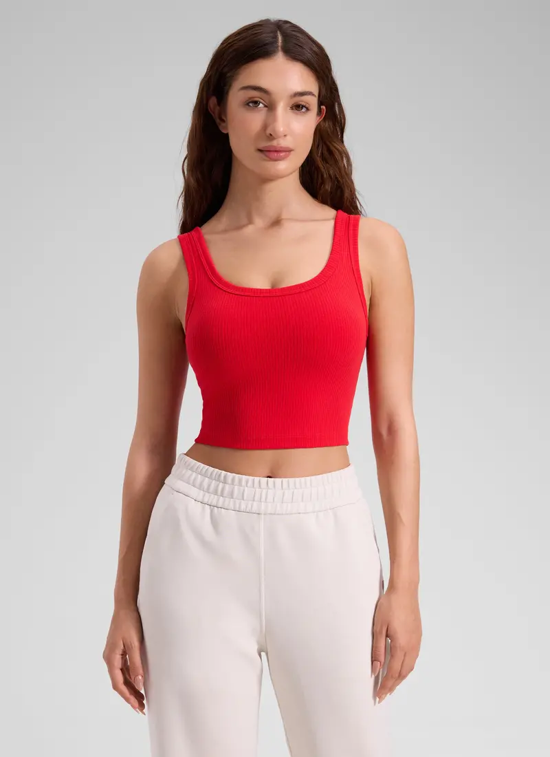 Ribbed U-Neck Tank With Integrated Bra Support 1