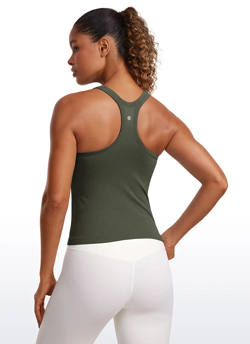 Seamless Racerback Ribbed Tank With Built-In Bra 2