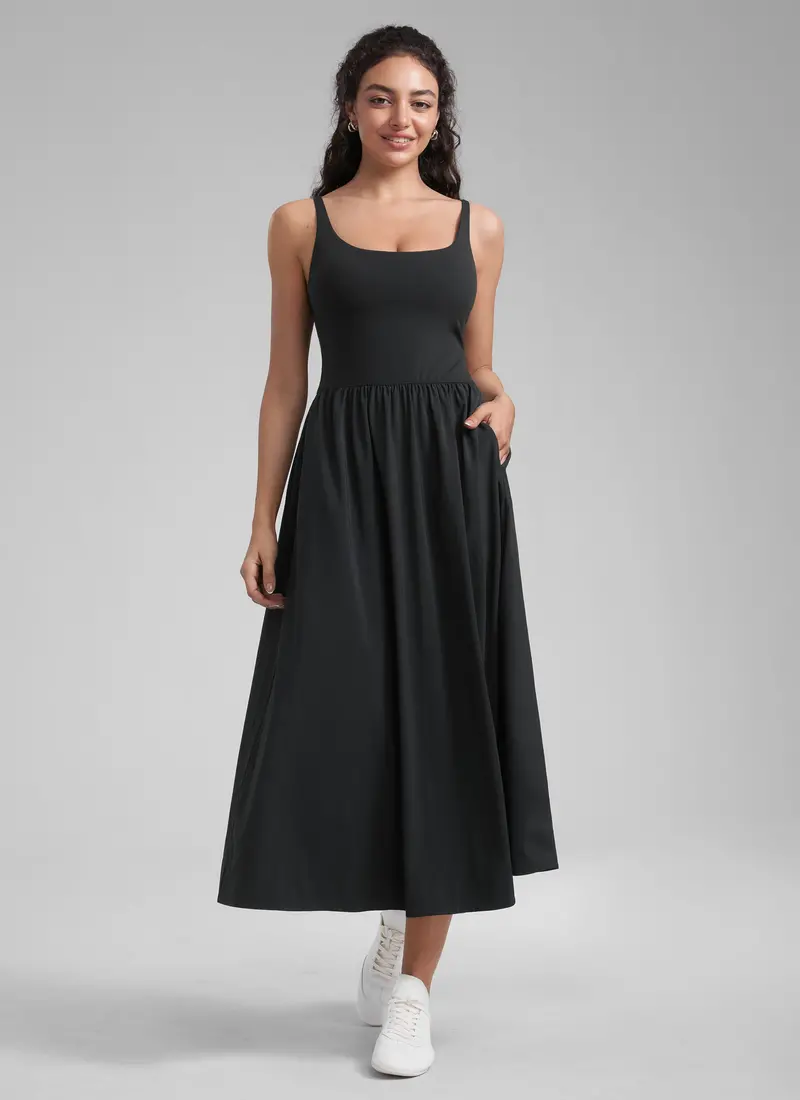 Square-Neck Sleeveless Dress With Functional Pockets 1